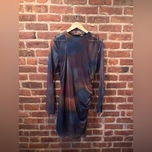 Sheer Sleeve Watercolor Dress